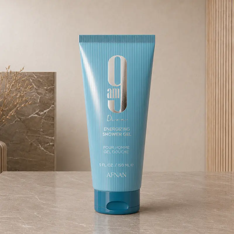 The 150 ml Afnan 9AM Dive energizing shower gel tube in a front-facing studio shot.