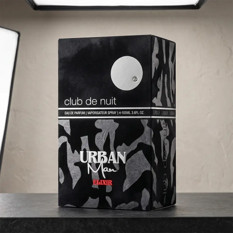 Premium dark packaging showcasing Armaf Urban Elixir EDP, an exclusive European release.