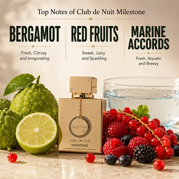 Fresh bergamot and red fruits elevate Armaf Club De Nuit Milestone with vibrant EU appeal.