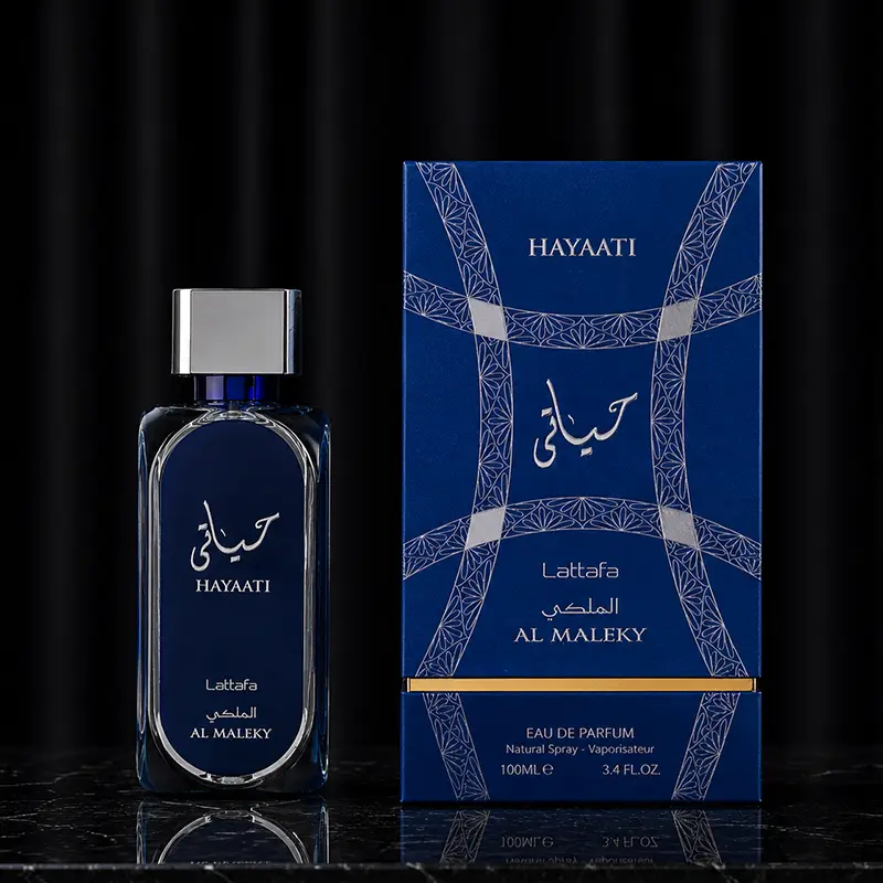 Complete fragrance presentation featuring the bottle and matching original packaging