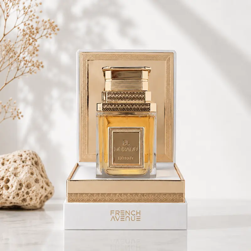 Detailed inside look at the luxurious velvet inner packaging tray securing the El Dorado perfume bottle.