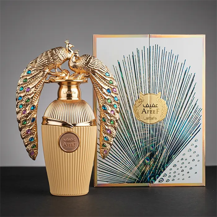 Complete luxury presentation of Lattafa Afeef including the perfume bottle and premium box.