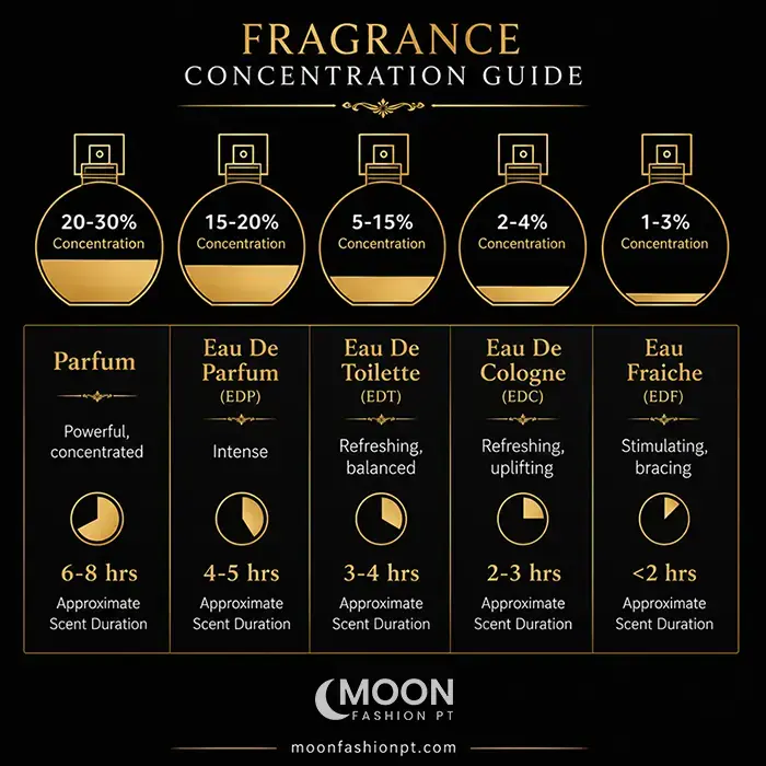 Comprehensive fragrance concentration guide for luxury European parfum collectors and enthusiasts.