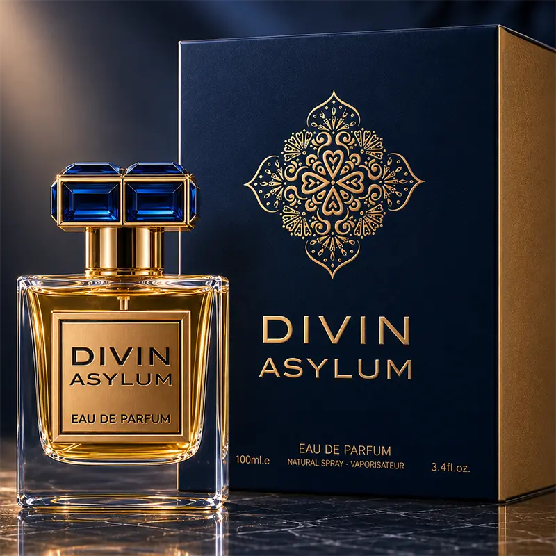 Sophisticated Divin Asylum parfum bottle with luxury packaging for premium fragrance discovery.