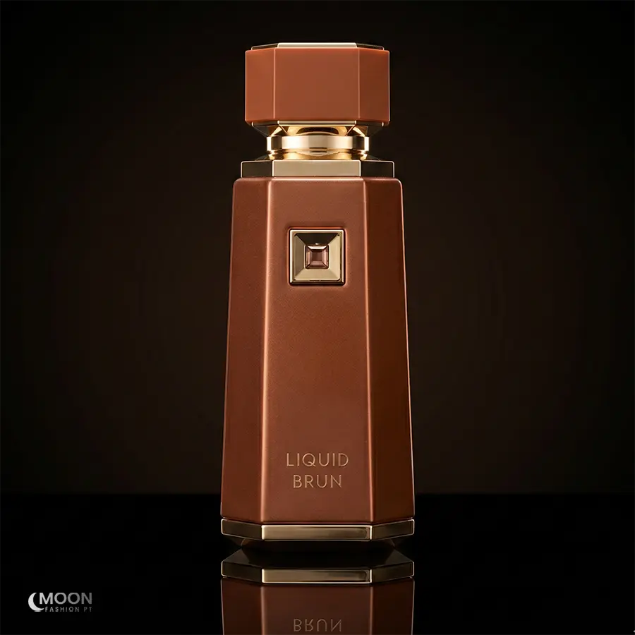 The elegant matte brown bottle of French Avenue Liquid Brun for men promises 12 hours of spicy vanilla performance.