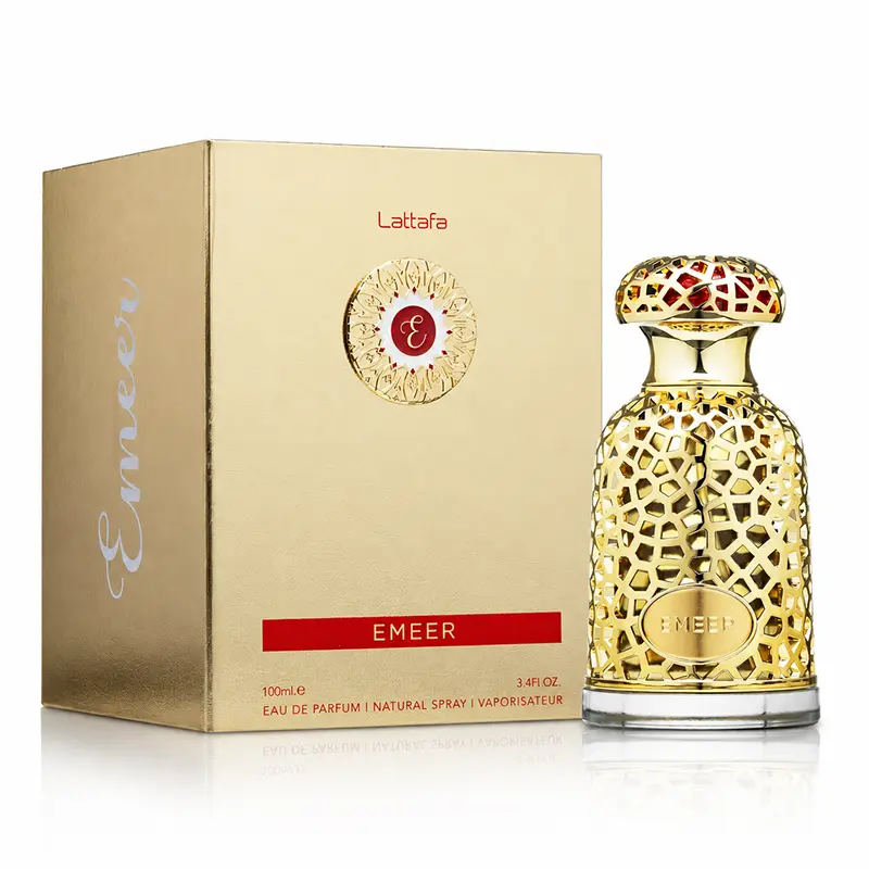 Main ecommerce hero image; gold box + ornate bottle, clean product display