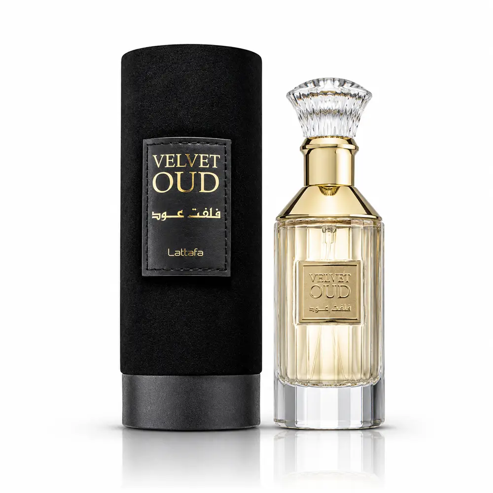 Elegant Velvet Oud 100ml fragrance bottle showcasing refined European luxury styling.