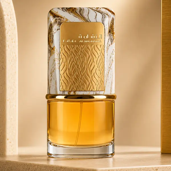 Showcasing the intricate golden plaque and stone-like cap texture of this luxury unisex fragrance.