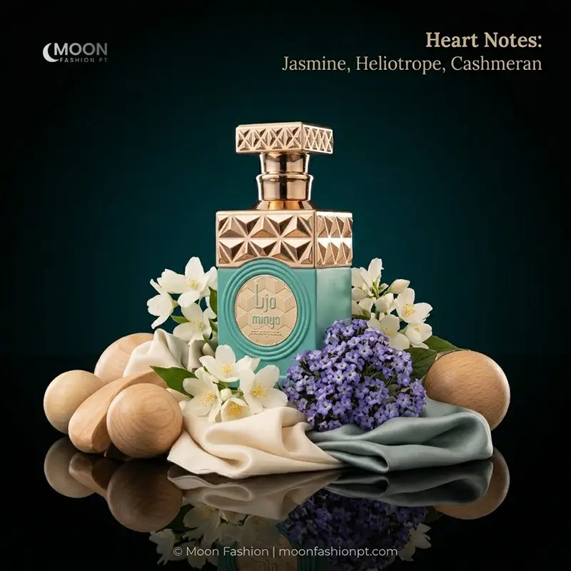 Soft heart notes of jasmine, heliotrope, and cashmeran in the Minya unisex EDP by Paris Corner.
