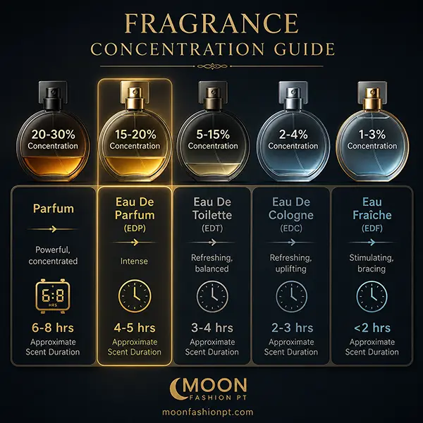 Showcasing the fragrance concentration spectrum with Eau de Parfum performance comparisons and wear guidance