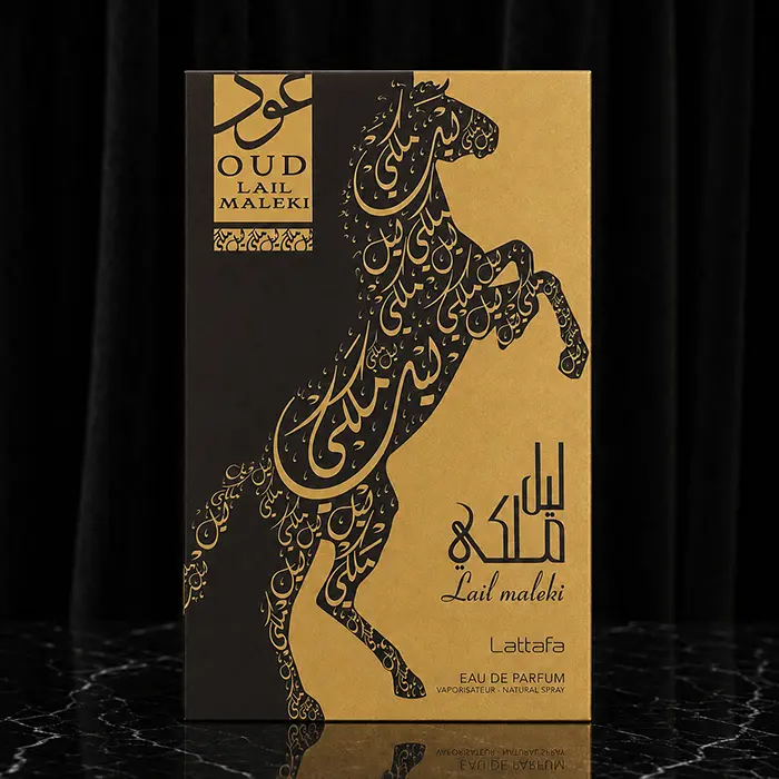Front packaging; black-gold box, horse artwork, product name visible