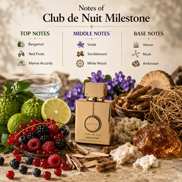 Sophisticated fragrance composition of Armaf Club De Nuit Milestone with balanced woody accords.
