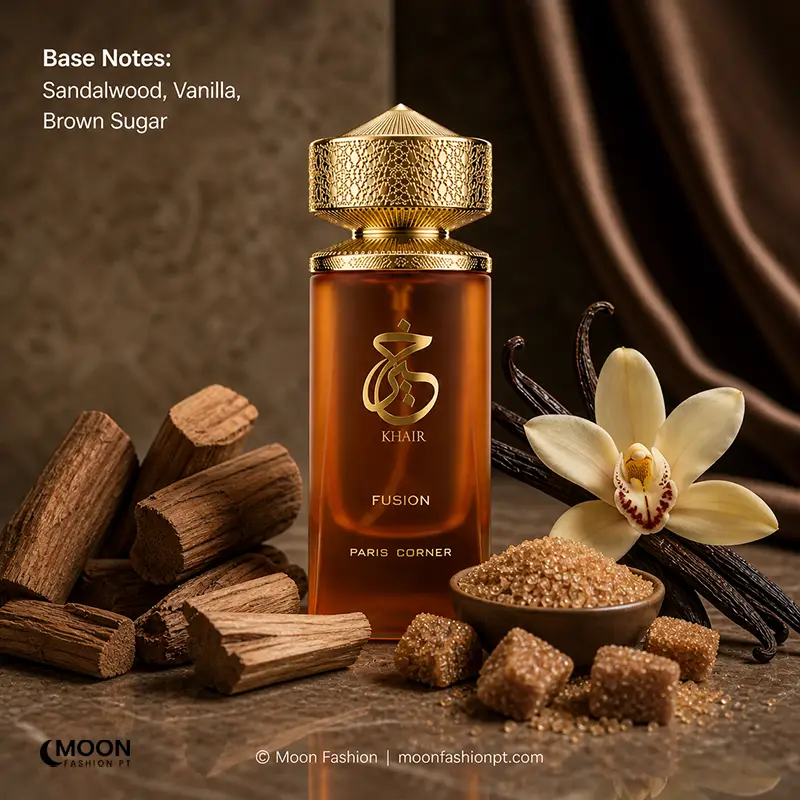 A warm embrace of vanilla and brown sugar base notes provides a creamy finale to this Paris Corner women's perfume.