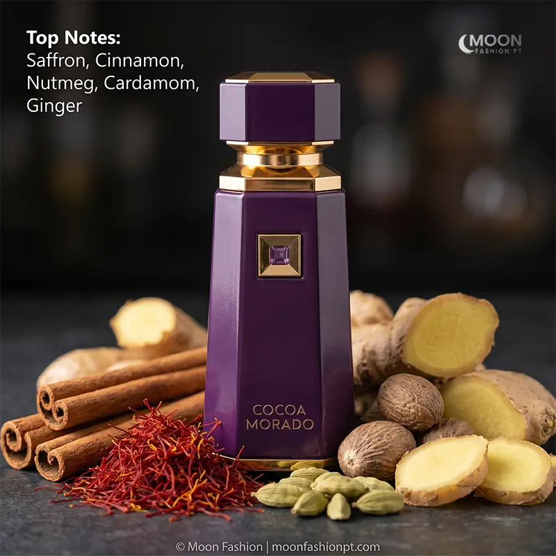 Vibrant top notes of saffron and cardamom in French Avenue Cocoa Morado, offering an energetic and spicy opening.