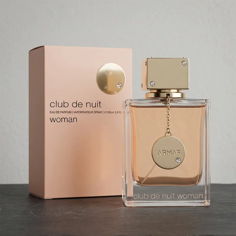 Elegant studio capture of Armaf Club De Nuit Woman Eau de Parfum with refined feminine appeal.